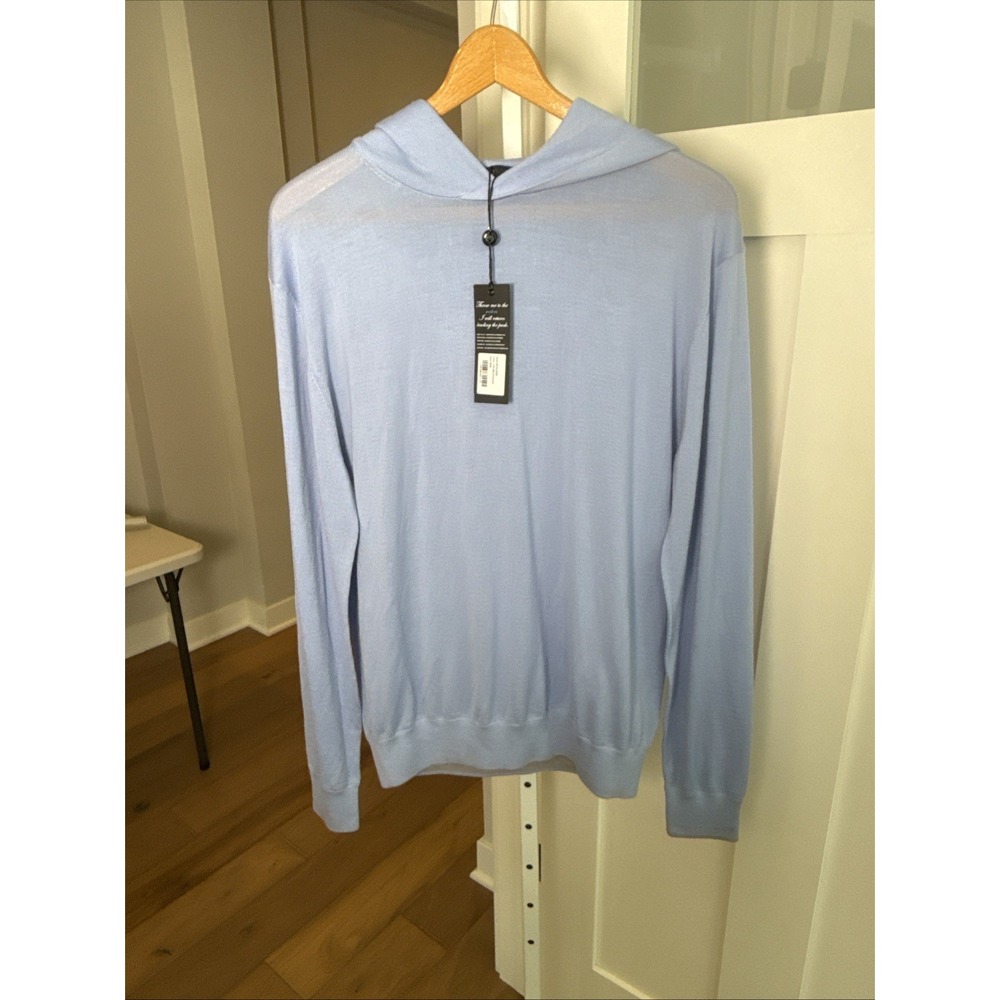 Greyson Hooded Wool Sweater Men's Medium Delphinium Blue Luxury Golf NWT - Picture 7 of 8